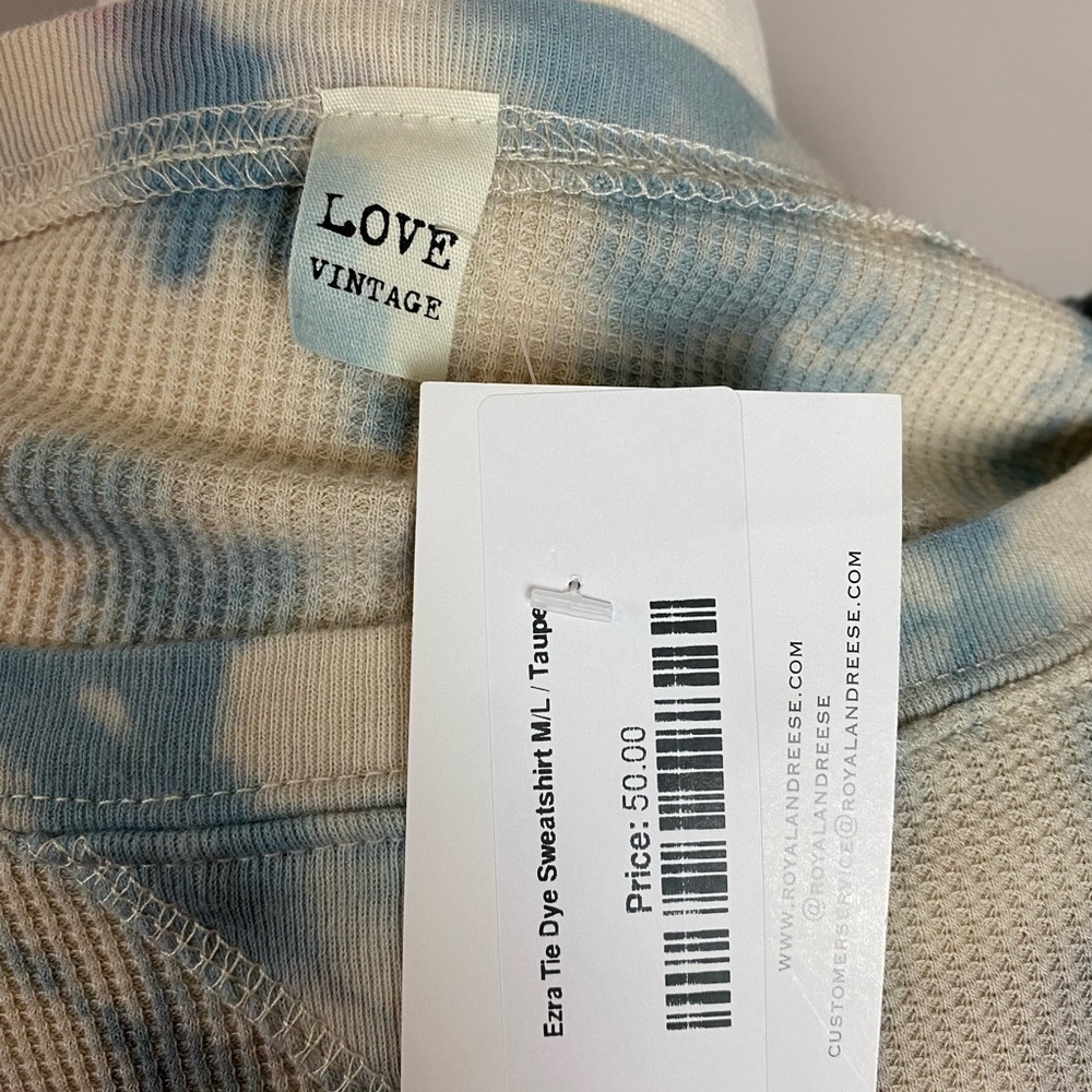 Boutique x Royal & Reese Henley Top Thermal Knit Cropped Waffle Knit Tie Dye LG - Picture 6 of 8